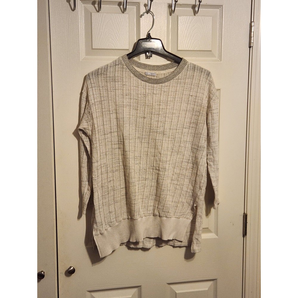 ZARA Basic Collection Women’s Ivory Knit Sweater Top Long Sleeve Slit Sides sz L